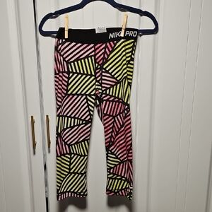 Nike Pro Striped Pink and Yellow Leggings Capri